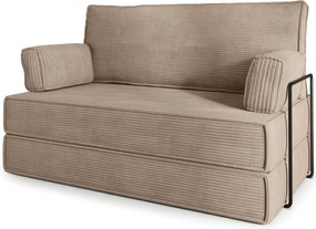 Masseno Sofa piankowa LADIA z funkcją spania, Kanapa z pianki do salonu, Bezmontażowa, Tkanina sztruksowa – Beżowy POSO 02
