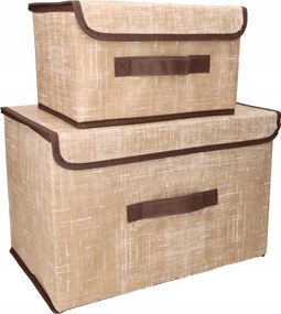 Organizery tekstylne brąz 38x25x23 cm + 26x20x16cm kpl. 2 sztuk z pokrywami