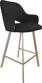 Hoker Milano krzesło barowe tkanina Welur podstawa metalowa : Kolor nogi - Złota profil, Kolor tkaniny - VELVET - MG19, Typ siedziska - Siedzisko stałe