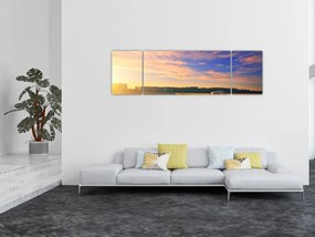 Obraz żółtego samochodu na polu (170x50 cm)