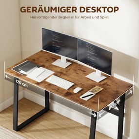 HOMCOM Biurko komputerowe z ramą stalową, biurko biurowe, stół PC 120x60x76cm Rustykalny-Brąz+Czarny | Aosom PL