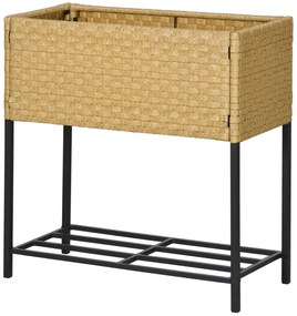 Outsunny Gardenbed Plantbox Łóżko ogrodowe, z 1 półką, PE-rattan, 70 cm x 30 cm x 72 cm, Piasek