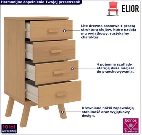 Sosnowa szafka nocna z 4 szufladami - Krebri 11X
