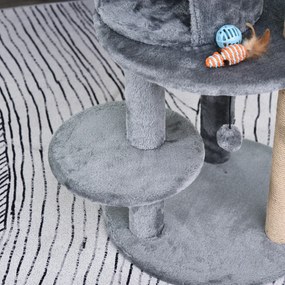 PawHut 4-piętrowy drapak dla kota z jaskinią domek piłki do gry pluszowy szary 48x48x104 cm | Aosom PL