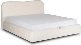 Łóżko Tapicerowane 160x200 cm BRISTOL ze Stelażem i Pojemnikiem Dwuosobowe Boucle Kremowe