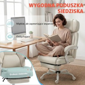 HOMCOM Wysokie krzesło biurowe z masażem wibracyjnym i podgrzewaniem, ergonomiczne, regulowane, z podnóżkiem, kremowobiały | Aosom PL