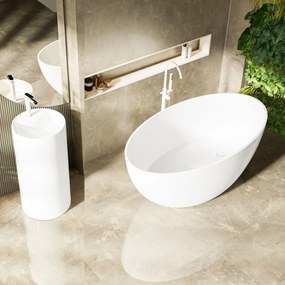 Wanna wolnostojąca owalna biała matowa z konglomeratu 160 x 85 cm KALMI MATT z przelewem typu SLIM cienki rant