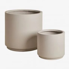 Zestaw 2 Doniczek Zewnętrznych Ø25 Cm / Ø45 Cm Z Polipietry Saturno Sand Grey - Sklum