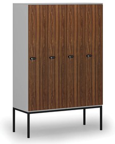 Drewniana szafa ubraniowa S4 z podstawą, 4-drzwiowa, 1871 x 1200 x 500 mm, demontaż, zamek mechaniczny z kodem, szary/orzech