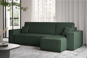 Narożnik z funkcją spania i pojemnikiem, Sofa w kształcie L, BEST L, tkanina Abriamo, Ciemnozielony, Prawy