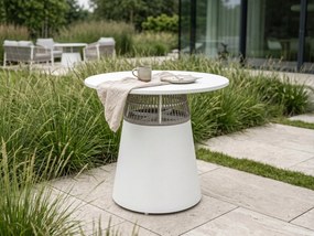 Stół ogrodowy aluminiowy okrągły 90 cm ze stylowym plecionym oplotem biały
