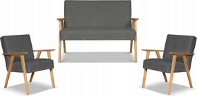 Zestaw mebli PRL retro SOLER sofa fotele Family Meble szary welur Hunter