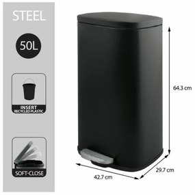 Spirella Kosz na śmieci z pedałem soft-close Akira 50 l, matowy czarny, 50 l