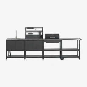 Modułowa Kuchnia Zewnętrzna 4-częściowa Ze Zlewem, Panelem Organizacyjnym, Wózkiem I Węglowym - Sklum