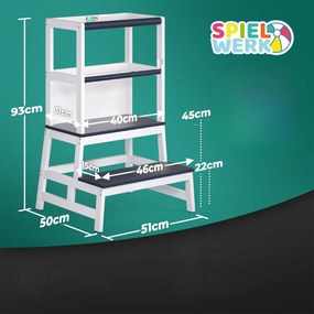 Spielwerk Wieża edukacyjna PLAY z drewna sosnowego, 93x56x49, biała/antracyt