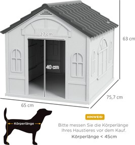 PawHut Buda dla psa z dachem dwuspadowym, odporna na warunki atmosferyczne, z tworzywa sztucznego, 65 x 75,7 x 63 cm, Szary