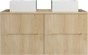 Szafka łazienkowa wisząca prążkowana z kwadratową umywalką nablatową – Jasny naturalny – 120 cm – ORISO