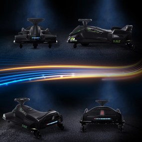 HOMCOM Elektryczny Gokart dla Dzieci, Koła z Ekoskóry, 3-8 km/h, ze Światłami i Muzyką, Czarny