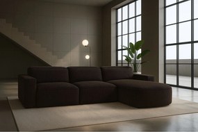 Narożnik w kształcie L zaokrąglony Cursal, tkanina Poso, Brązowy, Prawy