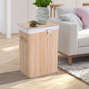 HOMCOM Bambusowy Kosz na Pranie 72L Naturalny Brązowy Praktyczny i Elegancki Design do Łazienki i Pralni | Aosom PL