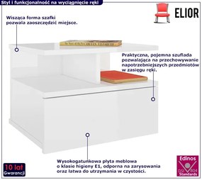 Nowoczesna szafka nocna z szufladą biały połysk Tida 13X