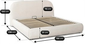 Łóżko Tapicerowane 160x200 cm ROSSO ze Stelażem i Pojemnikiem Dwuosobowe Boucle Kremowe