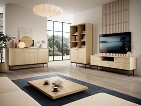 Szafka pod telewizor w stylu loft Japandi RTV154, dąb linea