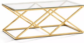 Metalowy złoty stolik kawowy 110x60 cm ława ze szklanym blatem