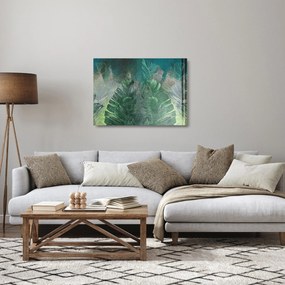 Obraz na szkle - Tekstura betonu z liśćmi (70x50 cm)