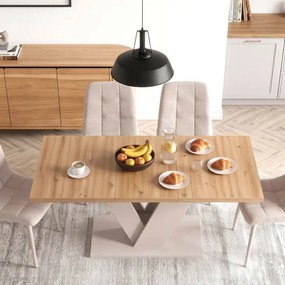 Zestaw Stół Prostokątny Rozkładany CLARK 120-160 cm Dąb Artisan/Kaszmir i 4 Krzesła SAL Beżowe