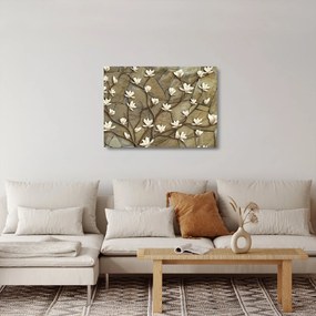 Obraz na szkle - Białe magnolie na murze kamiennym (70x50 cm)