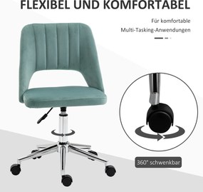 Vinsetto Regulowany Fotel Biurowy na Kółkach, 360° Obrotowy, w kształcie muszli, Pianka, 49 x 60 x 79-91 cm, Zielony