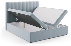 Jasnoniebieskie łóżko boxspring ze schowkiem 180x200 cm Gina – Milo Casa