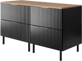 Szafka pod umywalkę, Czarny / Dąb Craft + złoty uchwyt, 120 x 77 x 46 cm, nogi czarne + Blat