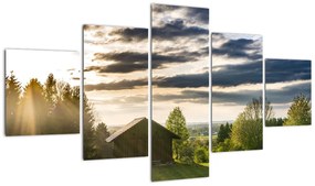 Obraz domku na łące (125x70 cm)