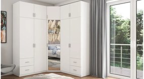 Szafa narożna z lustrem, półkami i szufladami 189 x 240 cm – Biała