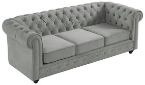 Kanapa 3-osobowa i 2 fotele CHESTERFIELD - Jasnoszary welur