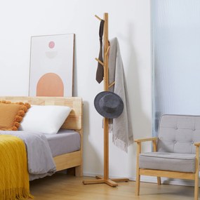 HOMCOM Wieszak stojący 8 Haków Wodoodporność i trwałość Zajmuje mało miejsca Materiał bambusowy 49,5 x 49,5 x 178 cm Naturalny  | Aosom PL