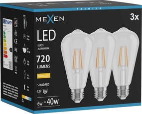 Mexen Vintis 3x żarówka filament LED E27, ST64, 6W, Ciepła - 2700K, 720 lm, clear - L152-E27-0627-00x03