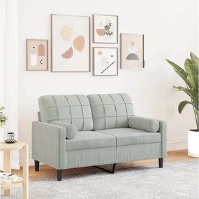 Sofa 2-osobowa z jasnoszarego aksamitu 120 cm z zdejmowanymi poduszkami - nowoczesny design i solidna metalowa rama