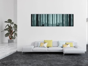 Obraz - Jeleń z wilkiem w skałach (170x50 cm)