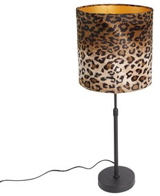 Czarna lampa stołowa z abażurem z aksamitu w leoparda 25 cm - Parte klasyczny/Antyczny Oswietlenie wewnetrzne