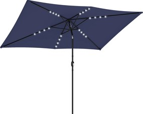 Outsunny Parasol LED Solarny ok. 300 x 200 cm z regulacją kąta, korbką, pokrowcem, ochroną UV, obrotowy, granatowy | Aosom PL