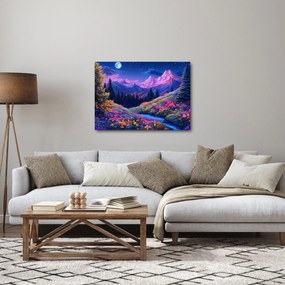 Obraz - Fioletowy krajobraz przy pełni księżyca (70x50 cm)