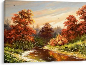 Obraz rzeki w jesiennym krajobrazie, obraz olejny (70x50 cm)