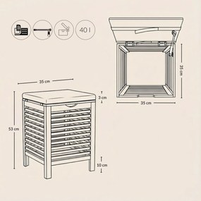 Bambusowy kosz na pranie z siedziskiem DISA, 40 l