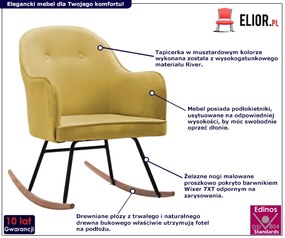 Musztardowy aksamitny fotel bujany Vina