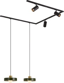 Nowoczesny system szynowy czarny z 2 zielonymi lampami wiszącymi i 3 reflektorami 1-fazowy - Iconic Jeana Luxe Jina