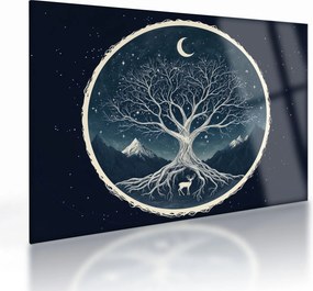 Obraz na szkle – Magiczne drzewo z jeleniem II. (70x50 cm)
