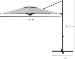 Outsunny Parasol Ogrodowy 3m Korba Regulowany Obrotowy Metal Ciemnoszary | Aosom PL